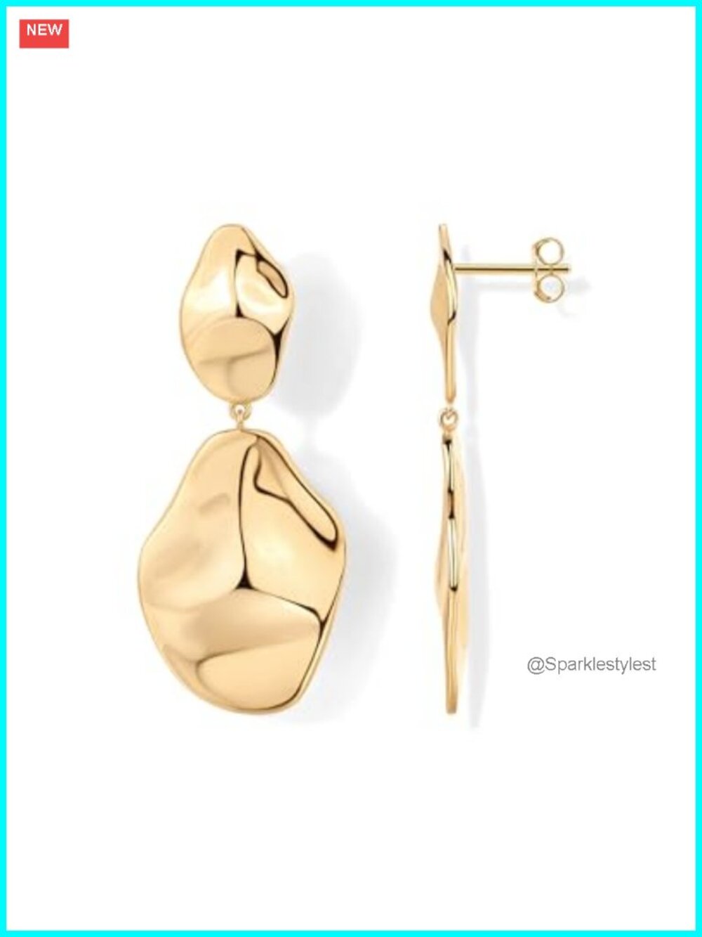 14K Gold Plated Teardrop Drop Dangle Earrings for Women Hammered Finish